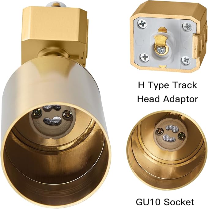 VANoopee GU10 Track Lighting Heads H Type Gold LED Track Light Heads Compatible with Halo Style System, MR16 GU10 Base Adapter Ceiling Spot Light Fixture Direction Adjustable, Pack of 4, No Bulbs
