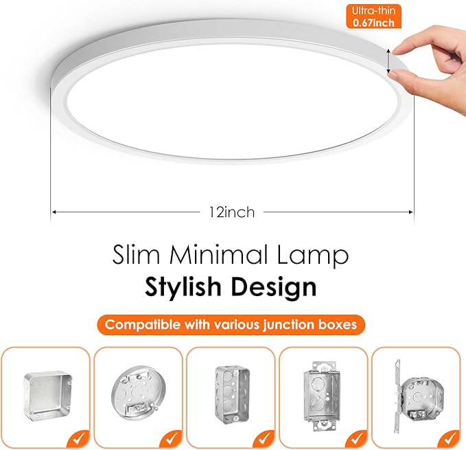 Brightever 12 Inch 6 Pack LED Flush Mount Ceiling Light Fixtures, Super Slim 0.67 Inch, 28W Dimmable LED Ceiling Light, 5000K Daylight 3200LM Modern Ceiling Lamps for Bedroom, Kitchen, Hallway, White