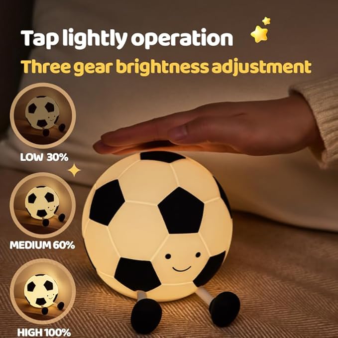 Soccer Night Light for Kids, Cartoon Soccer Lamp Silicone Baby Nursery Night Light with 3 Level Dimmable Rechargeable Bedside Lamp Nightlight Gifts for Kids Toddler Bedroom Home Office Decor