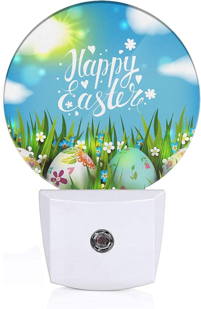 EKOBLA Easter Night Light, Colorful Egg on Green Grass Night Lights Plug Into Wall with Auto Sensor for All Ages