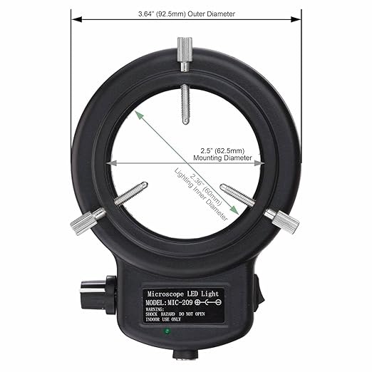AmScope 144 LED Intensity-Adjustable Ring Light: Stereo Microscope Accessory with Black Housing
