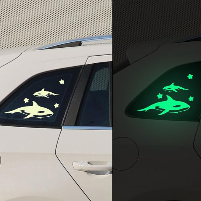 Glow in The Dark Whale Wall Stickers,8pcs PET Orca Stickers for Girls and Boy’s and Girls Bedroom, Glow in The Dark Wall Decals for Home Sweet Home, Cute Ocean Animal Stickers for Kids
