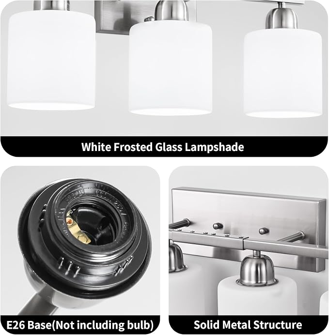 Brushed Nickel Bathrooms Lights for Huge Mirror, 8 Light Anti-Rust Finish with Milky White Frosted Glass Shades, 51 Inch Above Mirror Lights for Bathroom, E26