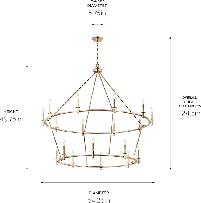 KICHLER Carrick 18-Light 2-Tier Chandelier, Updated Traditional Light in Polished Nickel, Sloped Ceiling Compatible, for Grand Foyer or Great Room (49.75" x 54.25"), 52708CPZ