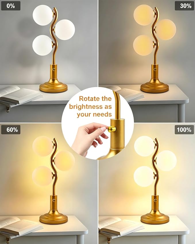 Globe Gold Table Lamp for Bedroom Gift Dimmable G9 3 Bulbs Included | Modern Round Ball Lamp Nightstand Desk Lamp Ambient Warmwhite Bedside Lamps for Living Room Dining Party Home Office Decor