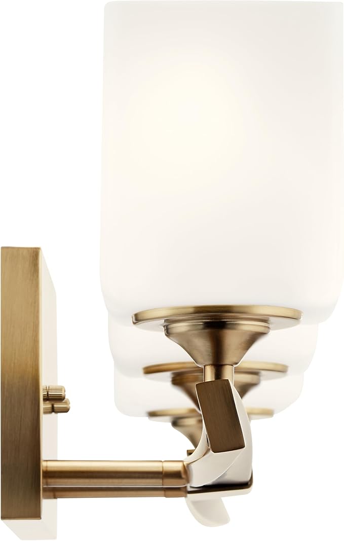 Kichler Marette 3-Light Bathroom Vanity Light, Champagne Bronze | Satin etched cased opal glass vanity light for bathrooms and powder rooms (23" x 8.25" x 6"), 55002CPZ