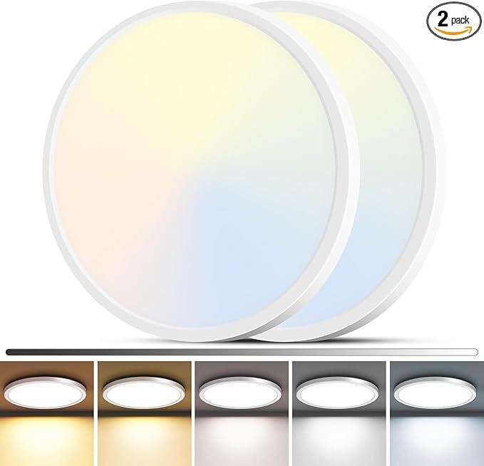 zemty 2Pack LED Flush Mount Ceiling Light, 12Inch 24W Dimmable Ceiling Lights Fixture, 5 Color Temperatures (3000K-6500K) White Round Ceiling Lamp for Bedroom, Kitchen, Hallway,Bathroom