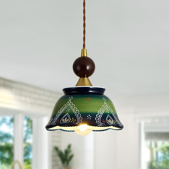 vintage ceramic pendant light 1-Light Green Adjustable Cord Chandelier | Industrial pendant light fixtures Hanging Light for Kitchen Island Bar
