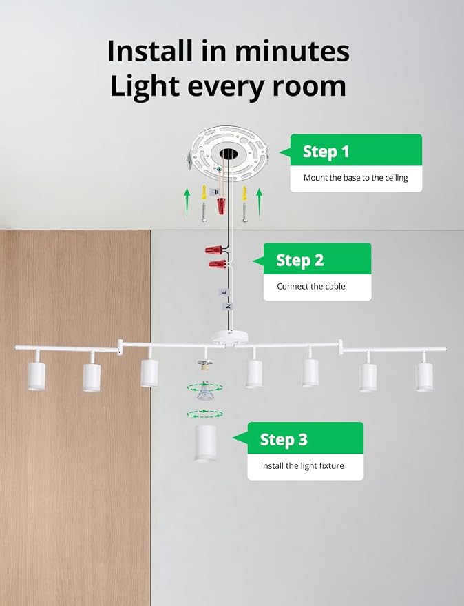 Bojim LED Track Lighting Fixtures Ceiling Mount for Kitchen, 8 Head Modern White Ceiling Light with Acrylic Ring, Rotatable Spot Lights for Dining Living Bedroom,GU10 Base (Bulbs Not Included)