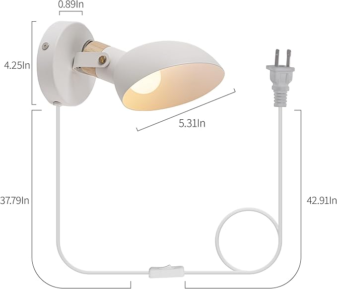 Aisilan Modern Wall Sconce with Plug in Cord and On Off Switch 5W E12 Bulb Matte White Swivel Wall Light for Bedside Living Room Corridor Hotel 3000k White