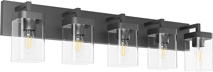 Bathroom Vanity Light, Square Design 5 Lights Morden Bathroom Lighting Fixtures Over Mirror, Black Vanity Light for Living Room/Bedroom