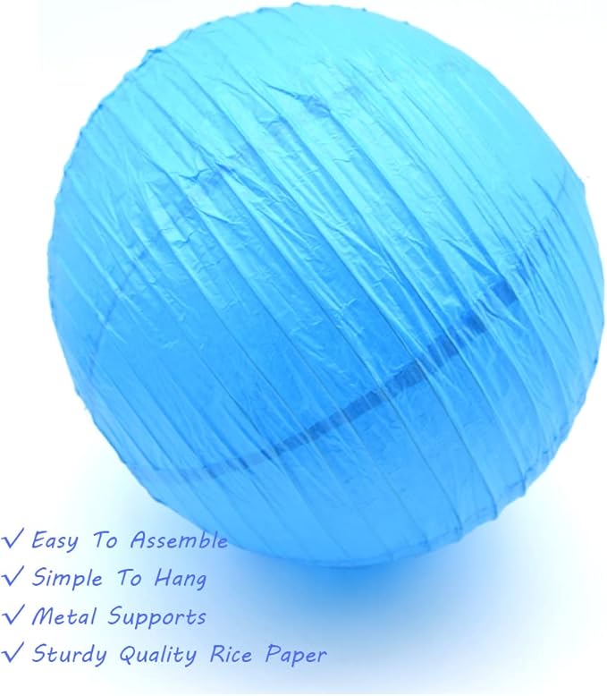 3pcs Paper Lanterns Decorative Round Chinese Paper Lanterns for Birthday Halloween Wedding Baby Bridal Shower Home Decor Party Decoration (12in/Sky Blue)