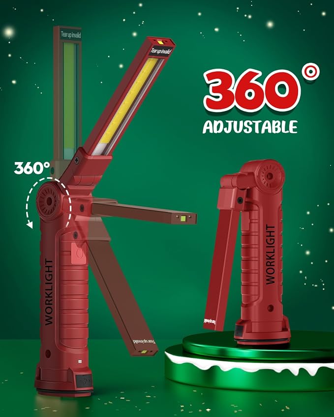 Coquimbo Tool Gifts for Men Dad, Rechargeable Flashlight LED Work Light | Grill Light with Magnetic Base, 5 Modes 360° Rotate, Mens Dad Husband Birthday Gifts (4 Pack Red)