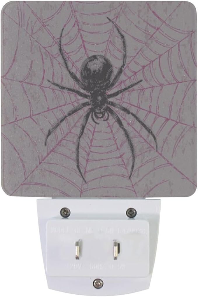 Black Spider on Pink Web Night Light Dusk to Dawn Sensor LED Night Dimmable Nightlight Lights Plug into Wall for Living Room