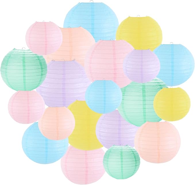 Paper Lanterns Party Decorations, Hanging Round Chinese Lanterns for Classroom Baby Shower Birthday Decorations Pack of 20 Pastel