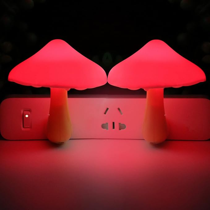 AUSAYE 4 Pack Plug in Night Light, Mushroom Light LED Nightlights for Kids, Adults, Bedroom, Bathroom,Hallway, Stairs, Kitchen Red
