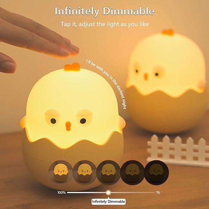 Cute Eggshell Chick Night Light, 7 Colors Dimmable Chick Nightlight, LED Bedside Lamp, Touch-Sensitive for Bedroom, Living Room(Eggshell Chick)