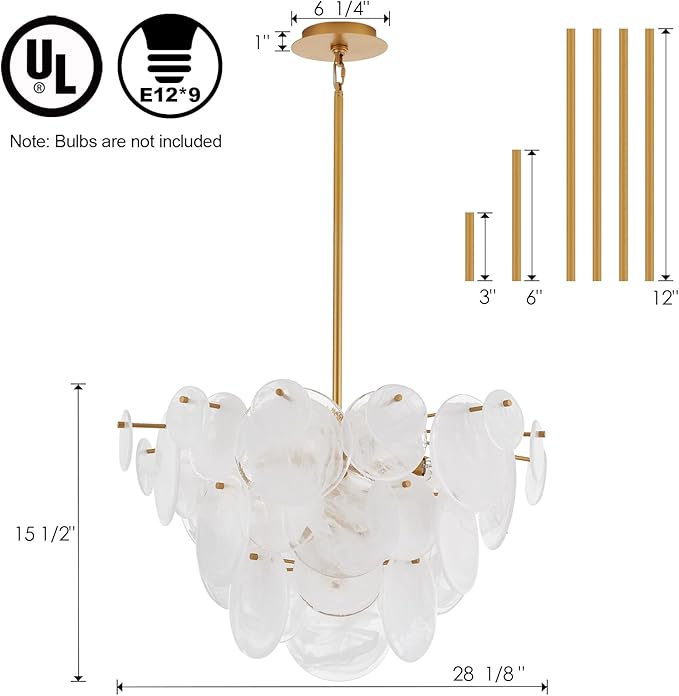 Dia 28 Inch, Modern Glass Chandeliers for Bedroom, Gold Dining Room Light Fixture, Large Vintage Pendant Chandelier for Living Room Stairway Entryway Kitchen Farmhouse Foyer