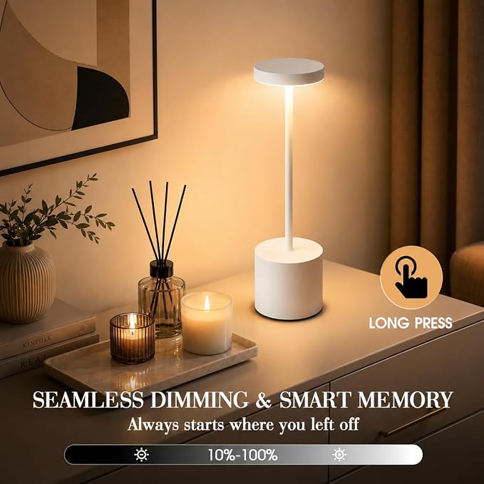 AUDLES White Cordless Table Lamp Set of 2, USB Rechargeable Touch Dimmable | Desk lamp with 3 color temperatures, touch control, USB charging, IP54 rated for bedroom, dorm, office, and nightstand