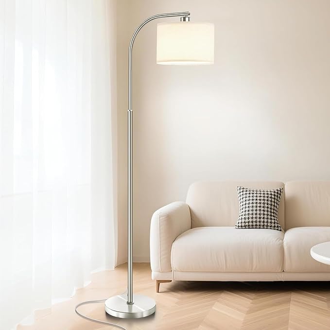Floor Lamp for Living Room,Modern Standing Lamps with 9W LED Bulb,65'' Silver Tall Floor Light with Fabric Shade,3 Color Temperatures Tall Lamp for Bedroom Office Study Room Corner Dining Room