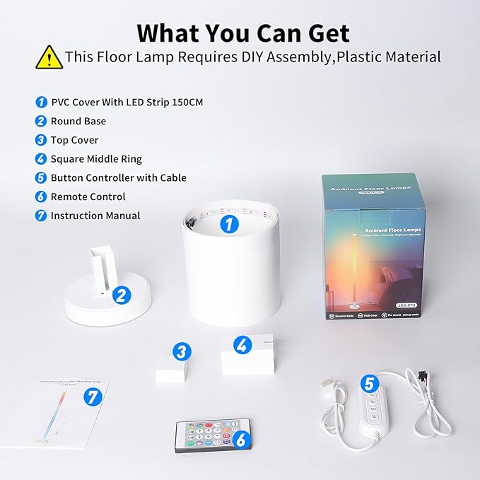 Corner Floor Lamp, Smart RGB LED Corner Lamp with App & Remote Control, 16 Million Colors & 200+ Scene Modes, DIY Assembly Standing Ambient Lighting for Living Room, Bedroom, Gaming Room
