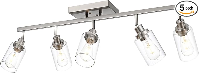 MELUCEE 5 Light Multi-Directional Rotating Track Light Kit Brushed Nickel | 37 Inch Bathroom Light Fixtures Ceiling Spotlight Fixture for Kitchen Foyer Bath, Clear Glass Shade