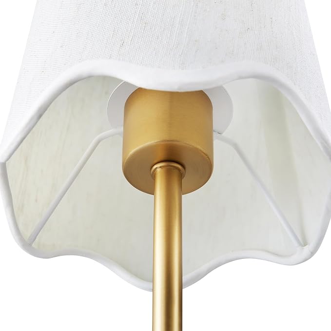 Novogratz x Globe 1-Light Hardwire or Plug-in Wall Sconce, Matte Brass, White Fabric Shade, in-Line Rocker Switch, 6 Ft Fabric Cord Included