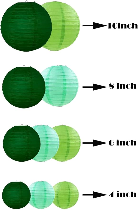 ZOOYOO 10pcs Paper Lanterns,Green Round Hanging Paper Lanterns Decorations for Wedding,Graduation,Anniversary,Spring,St. Patricks Day Party,Birthday Party,Graden Decor
