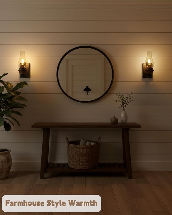 LightInTheBox Rustic Wall Sconce Vintage Farmhouse Wall Light Fixtures Industrial Glass Wall Lamp for Cabin Bedroom Living Room Hallway Fireplace (2PCS)