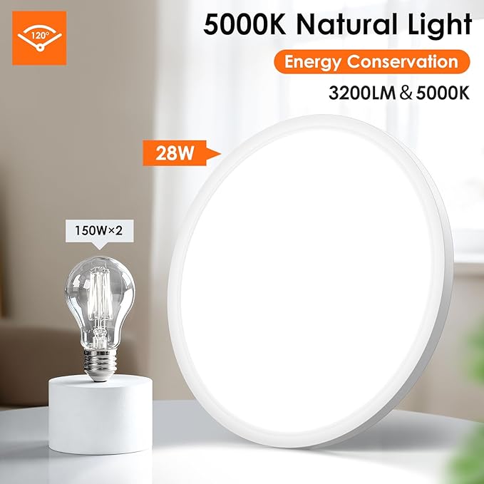 Brightever 12 Ihch 8 Pack Flush Mount Ceiling Lights, 3200LM 28W Dimmable LED Ceiling Light Fixture, 5000K Daylight 0.67 Inch Thickness Bright LED Ceiling Lamps for Bedroom, Kitchen, White