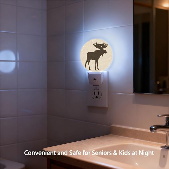 Plug-in Moose Silhouette Night Light Wildlife Night Lights Plug into Wall with Auto on/Off Sensor, 0.5W LED Nightlight for Bedroom Bathroom Kitchen Hallway