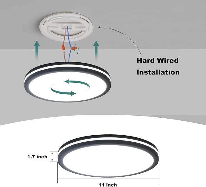 Motion Sensor Ceiling Light, 11 Inch Hardwired Flush Mount 2400LM | Remote Dimmable, 3000K/4000K/6000K, Waterproof, for Closet Hallway Stair Porch Laundry Black
