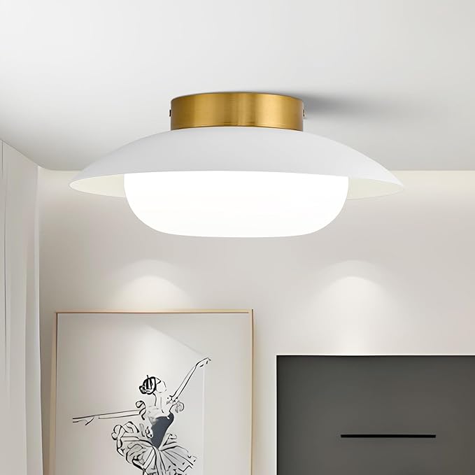 Modern LED Semi Flush Mount Ceiling Light Fixture,Energy Saving 24W Non Dimmable,White and Gold,Easy to Install,for Hallway Bedroom Kitchen Bathroom Closet Entryway Laundry Room,5000K(11.81")