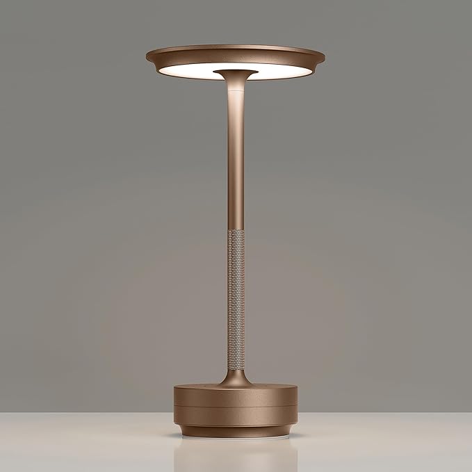 TBBGA 1 Pack Rechargeable Table Lamps Cordless, 5000mAh Outdoor Table Light | 3 Color Stepless Dimming Portable LED Table Lamp with Memory Function, for Home/Dinner/Patio/Restaurant.(Brown)