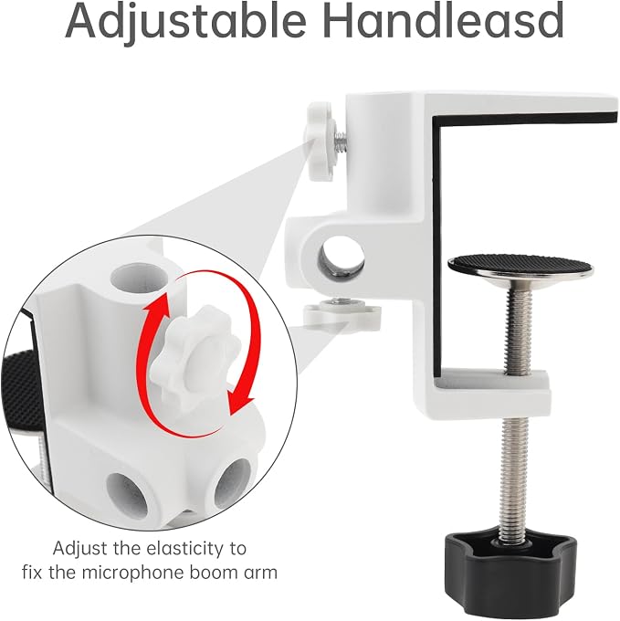 RTNLIT Desk Lamp Clamp, 1/2 inches 4 Hole Metal Table Mounting Clamp, White | Universal C Clamp for Magnifying Light/Microphone/Boom Scissor Arm, Fits up to 2-1/2 inches Desktop Thickness