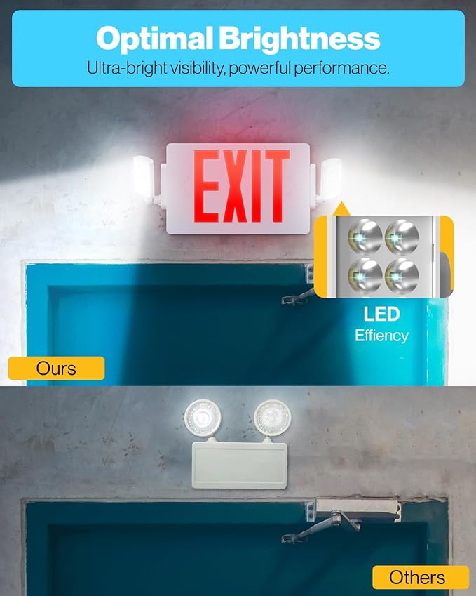 Sunco 6 Pack Emergency Exit Signs With Lights With Backup Battery, Red, 94V-0 Fire Resistant, 120-277V, Wall Or Ceiling Mount, Commercial Grade UL