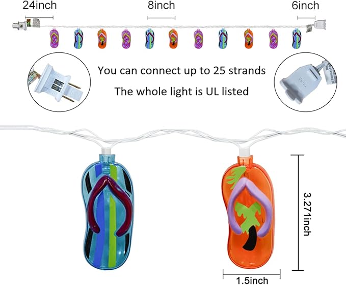 8.5Ft Tricolor Slipper String Lights, Outdoor Tropical Beach Themed Flip-Flop Light with 10 Plastic Bulbs, Summer Waterproof Hanging Slipper Lights for Outside Patio Garden Tent Party Decor, White
