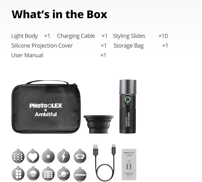 AMBITFUL LED Photography Flashlight, 4 Color Modes 10 Brightness Levels, 8400mAh Rechargeable Handheld Fill Light with Metal Magnetic Gobos for Video Photography Vlog (10W)