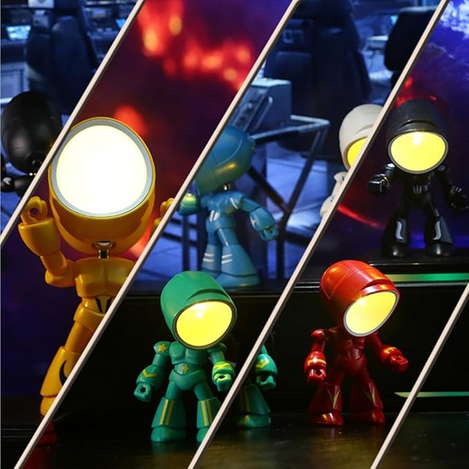 2026 Posable Robot Table Lamp - 6Pcs Cartoon Animal LED Night Light Set - Cordless Eye-Friendly Mood Light with Phone Holder for Bedroom Desk Decor (1PCS B)