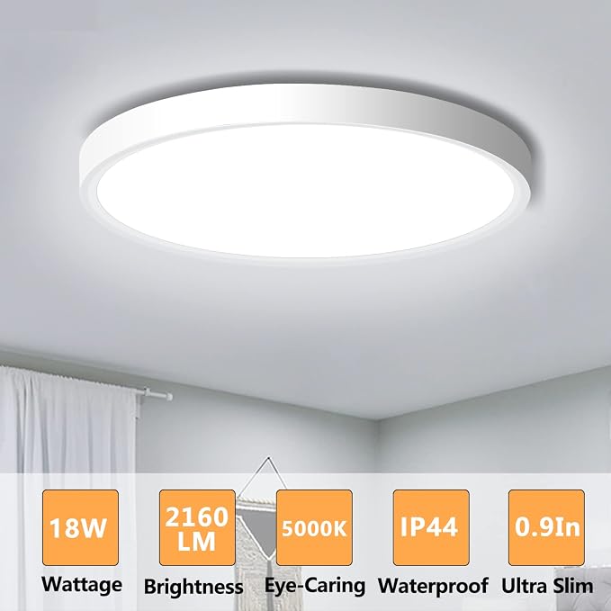 4 Pack LED Flush Mount Ceiling Light Fixture, 9inch LED Ceiling Light White | 18W 5000K Low Profile Slim Flat Surface Mount Ceiling Lights for Kitchen Hallway Laundry Stairwell Basement Closet