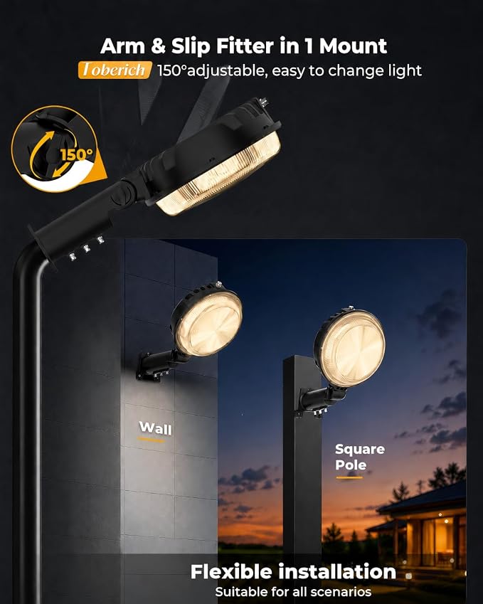 toberich 150W LED Barn Light Dusk to Dawn, 20000LM Outdoor Yard Light 4000K | Ultra Bright Security Light, Adjustable Angle, IP66 Waterproof, Photocell, AC110-120V, Lights Up Large Areas for Yard Barn