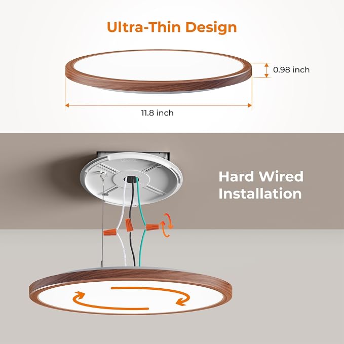 Matane Motion Sensor LED Ceiling Light with Remote, 12 Inch Wired Flush Mount Light 3000K 4000K 5000K, 2400LM Dimmable Motion Sensor Light Indoor for Closet Hallway Laundry Stairs Walnut