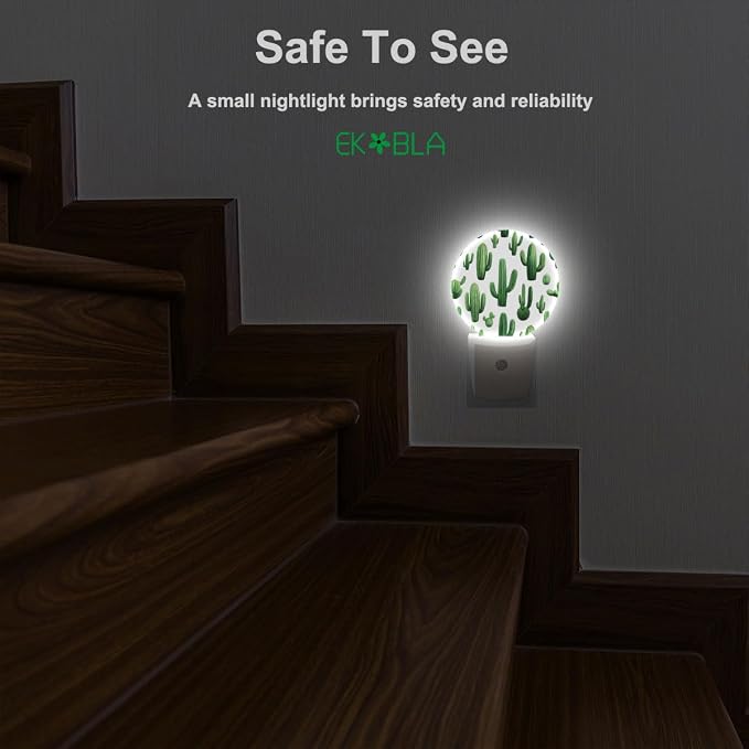 EKOBLA Cactus Night Light, Green Cactus with “Stuck On You” Quote Night Lights Plug Into Wall with Auto Sensor for Home Decor