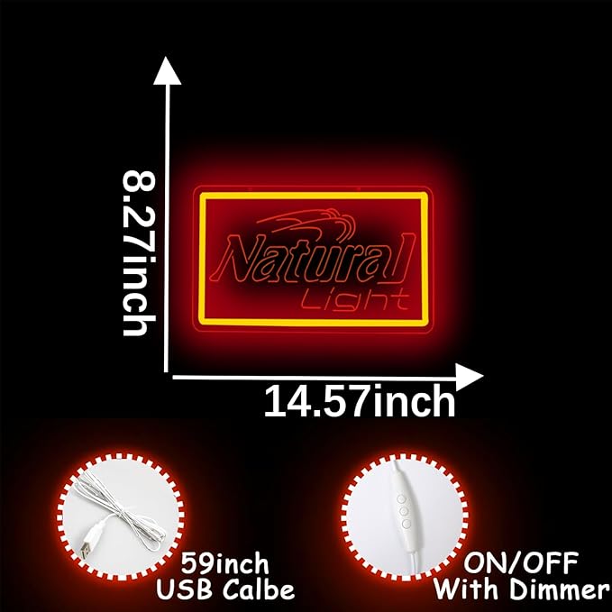 Natural Neon Beer Signs for Wall Decor, Dimmable Neon Light for Business, USB Power LED Neon Sign for Home Bar Man Cave Garage, LED Neon Sign Wall Art Neon Light for Beer Pub
