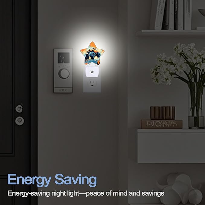 Cartoon Truck Nightlight,Cool Vehicle Cars Star Night Lights Plug into Wall Decorations for Bedroom Bathroom,Dusk to Dawn Sensor Kitchen Hallway Stairs Energy Efficient Desk Lamp