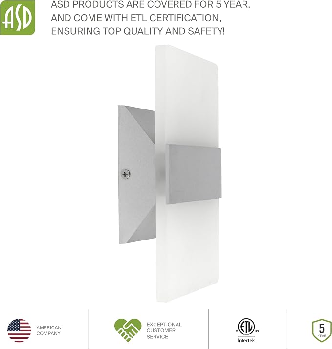 ASD 8 Inch Indoor LED Wall Sconce - 10W 2700K-5000K Dimmable Brushed Nickel Wall Sconce Lights for Living Room, Bedroom, Bathroom, Hallway - Modern Wall Sconces Hardwired, ETL Interior Light