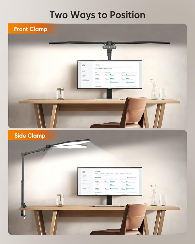 36W LED Desk Lamp with Clamp, Dual-Head Architect Lamp with Remote, Black | Ultra Bright 448-LED 3600LM Office Lamp, 2700K-6500K, Stepless Dimming, 60-Inch Desk Light for Workbenches and Home Offices