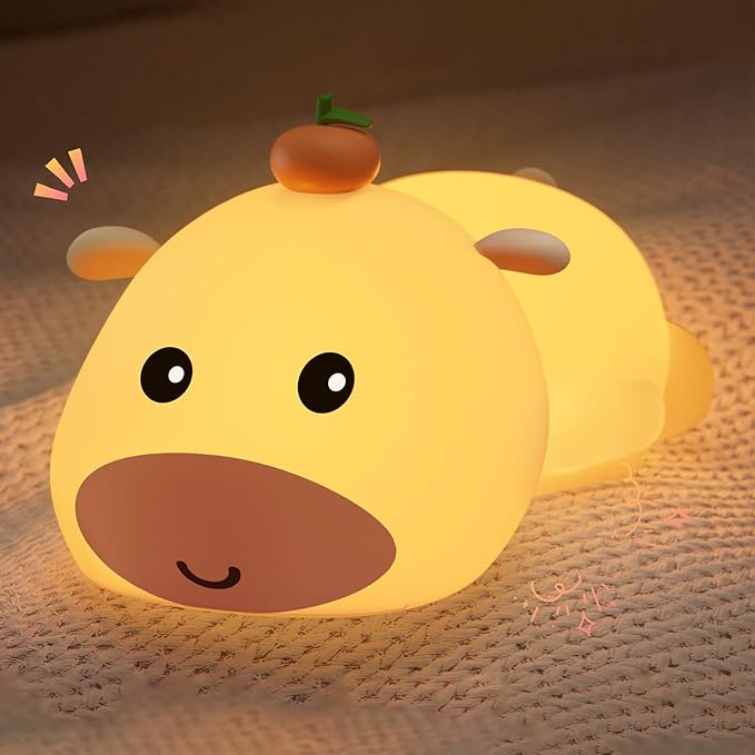 Night Light for Kids, Cute Capybara Silicone Night Light, 3 Brightness Levels Dimmable Lamp, Bedside Nursery Lamp with Timer, Squishy Rechargeable Animal Nightlight for Boys Girls Room Decor (Orange)