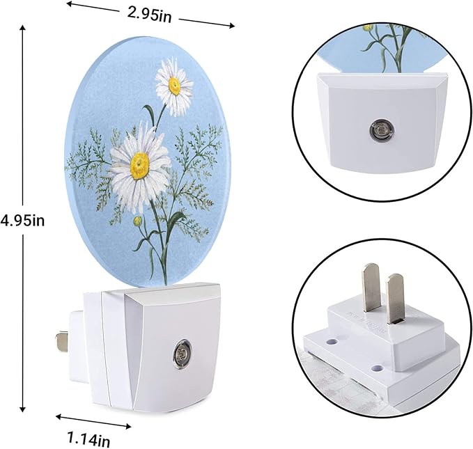 EKOBLA Daisy Night Light, Watercolor White Daisy Flower Night Lights Plug Into Wall with Auto Sensor for Home Decor