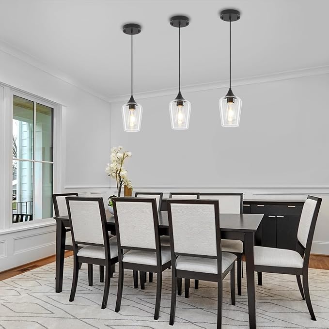 2-Pack Black Pendant Lights Kitchen Island, Modern Glass Pendant Lighting Over Island Kitchen Hanging Light Fixtures Hallway Pendant Lights for Bathroom Dining Room Entryway Foyer Bedroom